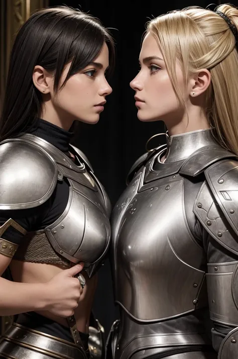 two sisters womans break: catholics, blonde, perfect face, detailed face, warriors roman, 20 years old, 2.0, using sexy armor , soft lesbians break: catholics, black hair perfect face, detailed face, warriors roman, 19 years old, 1.9, using sexy armor , so...