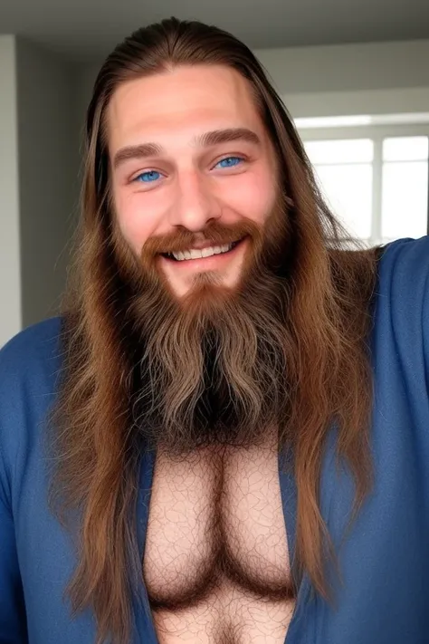 Perfect beautiful man blue eyes long hair beards smiles smiling 
