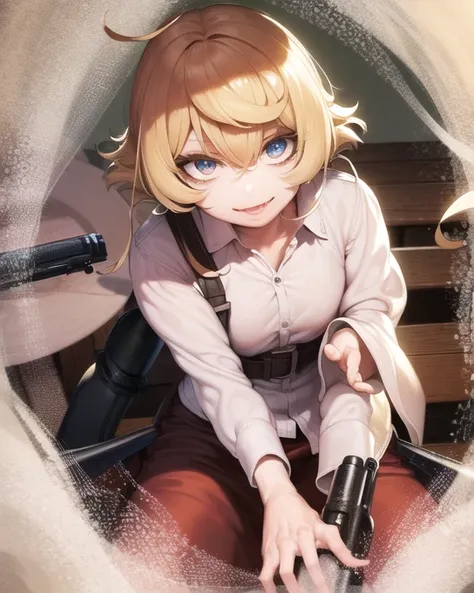 masterpiece, perfect hands, best quality, highly detailed, absurdres, (tanya, short hair, military:1), (yameroyandere, yandere, ...