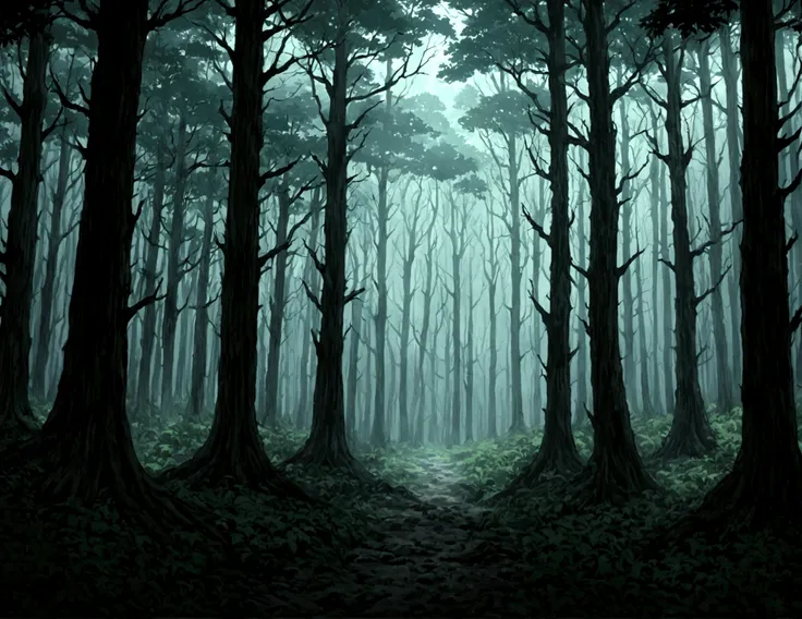 dark style forest scene japanese anime style