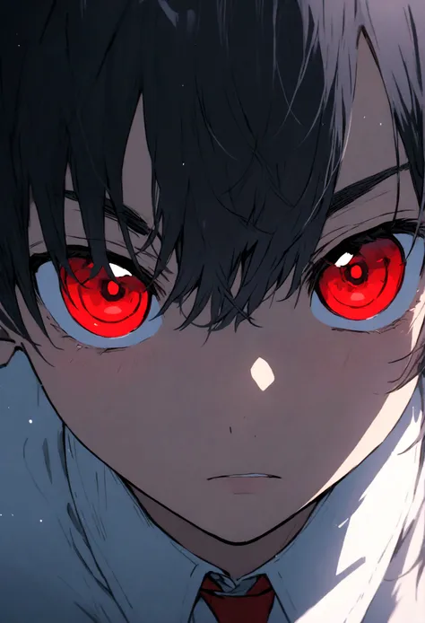 black hair boy with red eyes