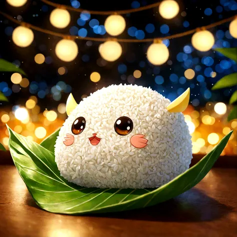 tao, chi, the painting is a vibrant and imaginative representation of a rice ball, which is artistically crafted to resemble a cute creature. the artistic style is whimsical and playful, with a focus on detail and texture. the theme revolves around nature ...