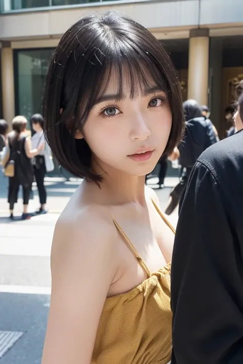 (High resolution:1.3), (16k, Photorealistic, Raw photo, Best image quality: 1.4), Japanese, (One Girl), Beautiful Face, (A vivid face), (Black-haired、short hair:1.3), Beautiful Hairstyles, Realistic eyes, Beautifully detailed eyes, (Realistic Skin), Beauti...