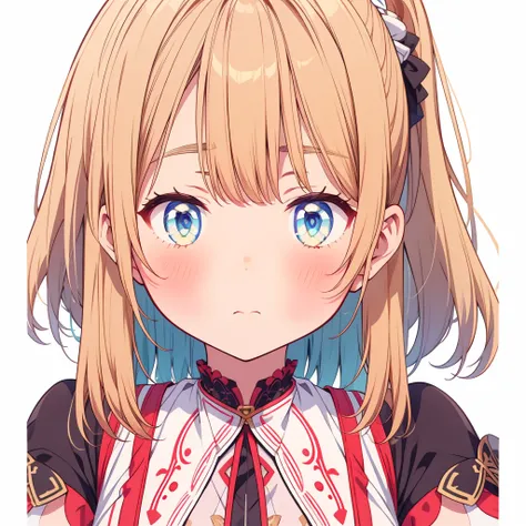 Close-up shot、vtuber half body、Bangs shorter than eyebrows、highest quality、Best illustrations、Very detailed、Upper Body、alone、1 girl、Looking into the camera、upright、Place your arms at your sides、Beautiful fine details、Concept Art、from the front、White Backgr...