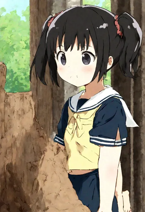 Anime Style、Anime works、Not like AI、I don&#39;t understand that it&#39;s AI、Adorable、Young face、Black Hair、Twin tail、Short、Small breasts、Black Eye、Cute Sailor Suit、Kyoto Animation Style