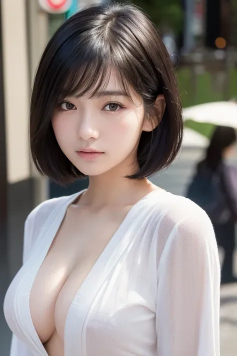 (High resolution:1.3), (16k, Photorealistic, Raw photo, Best image quality: 1.4), Japanese, (One Girl), Beautiful Face, (A vivid face), (Black-haired、short hair:1.3), Beautiful Hairstyles, Realistic eyes, Beautifully detailed eyes, (Realistic Skin), Beauti...