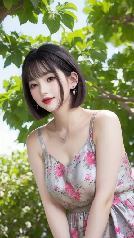 (8k, Photorealistic, Raw photo, Highest quality: 1.4),Japanese idol style１Beautiful girl of the person,18-year-old,Short bob hairstyle,(Silver Hair :1.4),She has her hair tucked behind her ears,She has small earrings in her ears,Big, clear grey eyes,Long e...