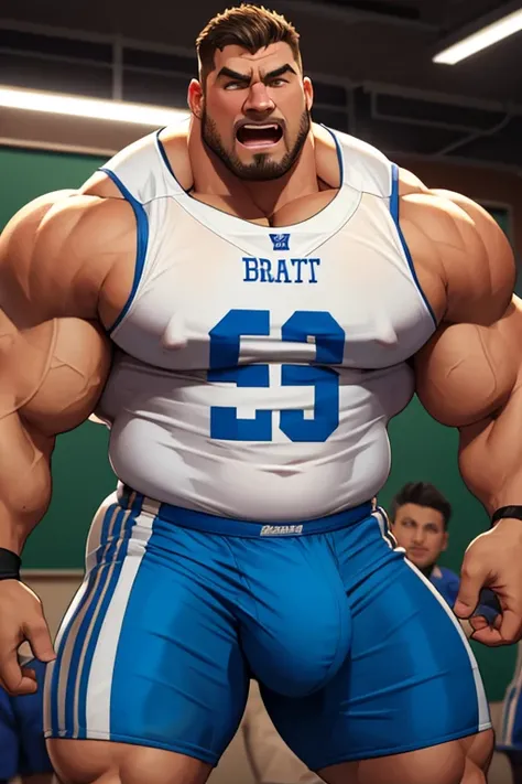 A group of highschooler football jocks pin a substitute teacher in a classroom to the floor to brainwash and turn him into a big dumb football jock coach instead. The teacher stares with slackjaw as he speaks in a dull monotone, "Cant ... cant think... Big...