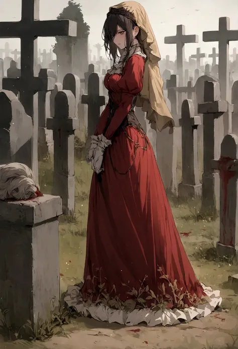 Mulher zumbi mostrando a bunda, sangue, and cemetery