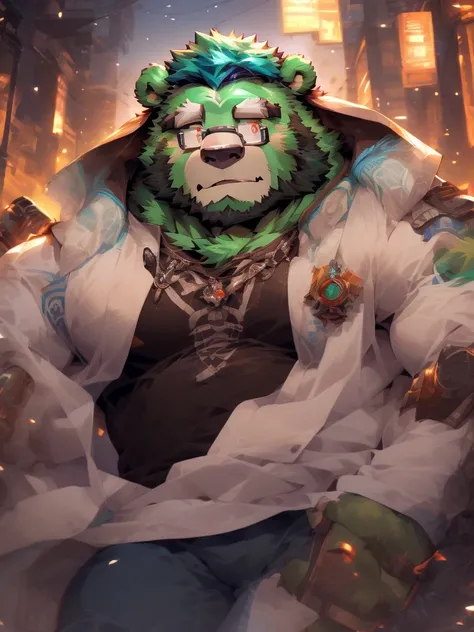 masterpiece ,best quality ,delicate face ,delicate eyes ,perfect anatomy ,Super detailed ,depth of field ,perfect lighting ,light particles ,Vibrant colors , sharp lineart, adventurer cloth ,masterpiece,high quality,anime,detailed eyes,furry male Green Bea...