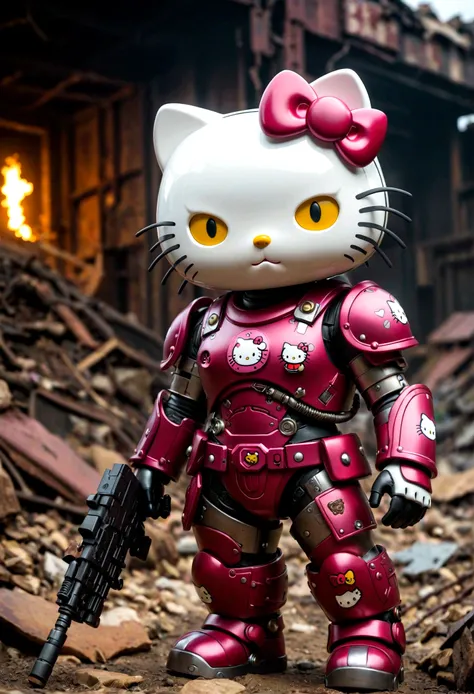 Post-apocalyptic aesthetic Hello Kitty in power armor