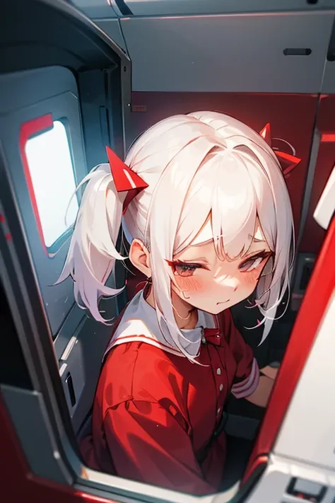 Short white hair, blush, CA.Headbang 2.、Red clothes、Twin tails、sharp、Excellent、Save a face image、Cabin attendant、