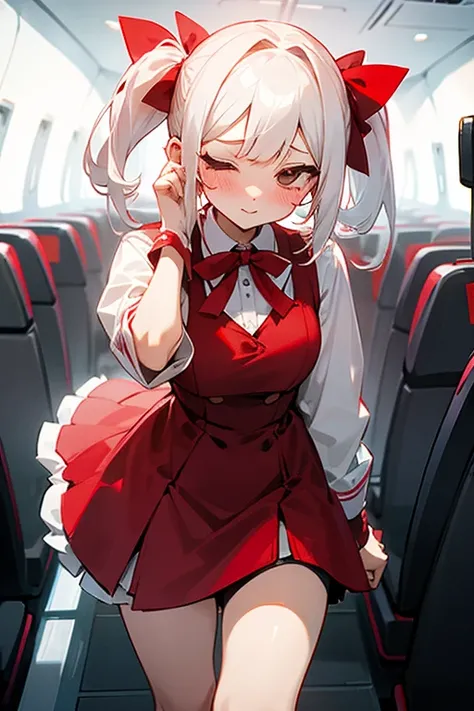 Short white hair, blush, CA.Headbang 2.、Red clothes、Twin tails、sharp、Excellent、Save a face image、Cabin attendant、