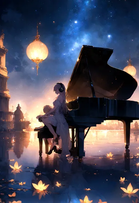 night、Endless lakes、星がいっぱいのnight空、Grand piano on the lake、Illuminated grand piano、Best image quality、theory、Beauty、Headphones