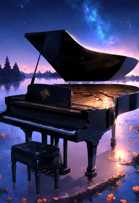 night、Endless lakes、星がいっぱいのnight空、Grand piano on the lake、Illuminated grand piano、Best image quality、theory、Beauty、Headphones