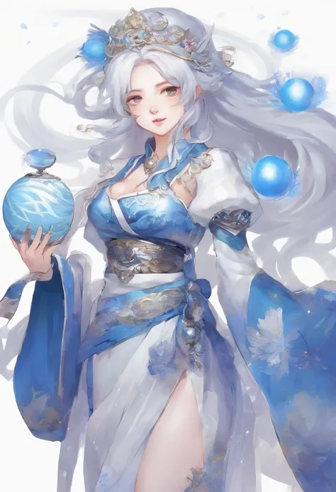 Anime girl in a blue and white dress holding a blue ball, Onmyoji, Onmyoji detailed art, Onmyoji portrait, White-haired deity, keqing from Genshin Impact impact, Genshin Impact, From Arknights, zhongli from Genshin Impact impact, heise jinyao, by Shitao, d...