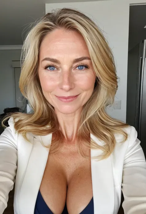 instagram selfie , a 52 year old gorgeous woman, in love with the viewer, happy smile , detailed skin face and eyes, natural lig...