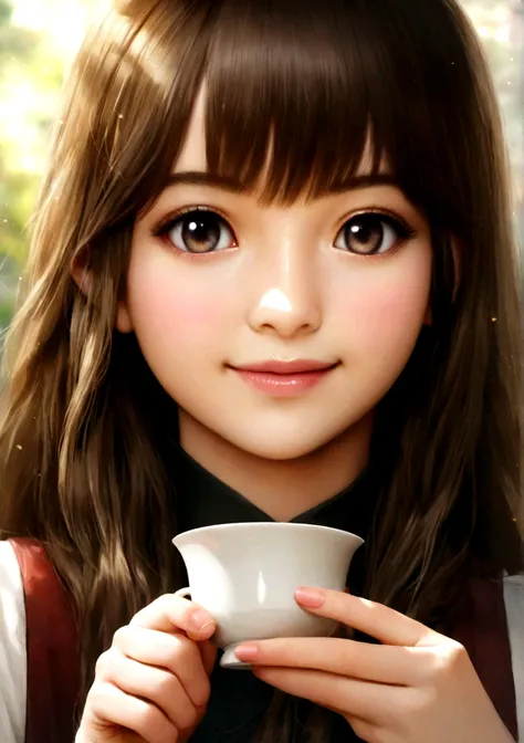 Woman holding a tea cup, Real life anime girls, Cute natural smile, Cute Portrait, pretty girl, Attractive anime girl, Realistic anime,, Young Anime Girl,  Nice anime,  Long Hair Anime