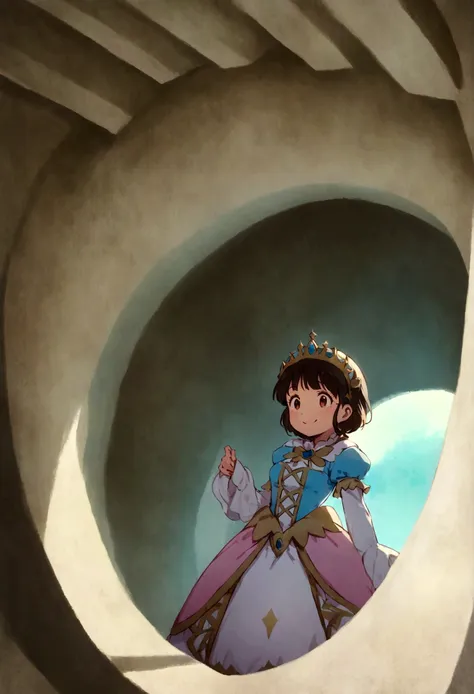 smile,ringo-chan,princess costume,in front of the tunnel,beyond the tunnel is a land of dreams