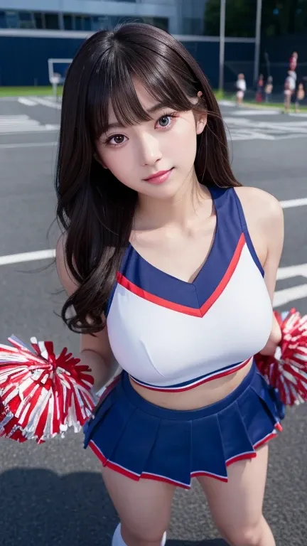 ((cheerleader)),((Cheerleader)),((Cheerleader)),8K、Detailed Description、Very high definition、Realistic、reality的、Real、live-action、reality、High resolution、Nogizaka46、japanese idol,beautiful girl、21 years old、Dark brown eyes、sunny、blue sky、Are standing、Backwa...