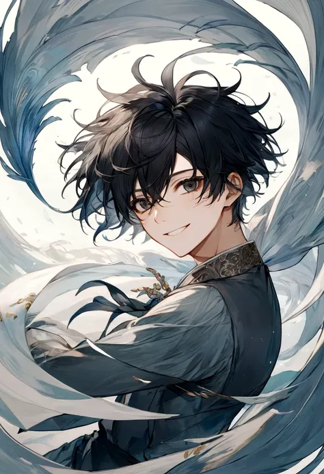 Male, Wind Element, Black Hair, Black Eyes, Smiling