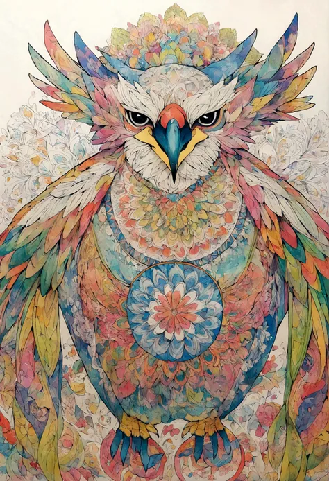 ２Vivid colorful drawing of cool bird-based mandalas