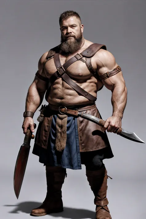 warrior dwarf, homme, 40 ans, A battle axe in hand, un couteau dans la ceinture, corps entier, JdR, fantaisie, highly detailed, digital painting, roux avec une barbe , without background, no background.