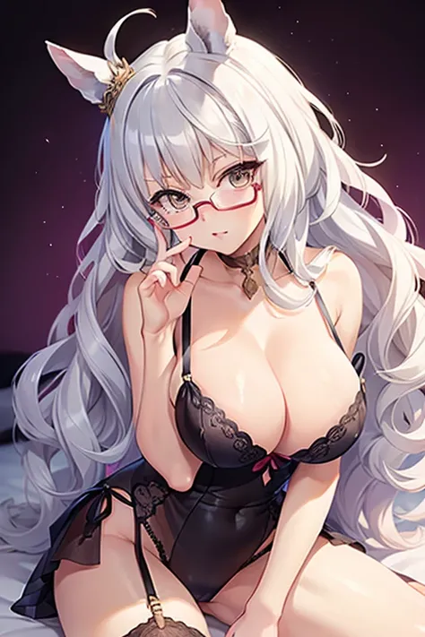 biwa hayahide (umamusume), under rim glasses, Sexy body, big tits, sexypose, Amazing lingerie, nsfw