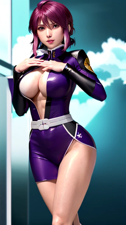 8k、超A high resolution、highest quality、Tabletop、Ultra-high resolution、(Super huge giant chest:1.2)、(Toned body:1.2)、(Black and purple uniform:1.25)、(Purple Short Hair:1.1)、Japanese women、very cute、Cute Smile、Outdoor、a sunny day、Many people々、Lady Maria Hawke