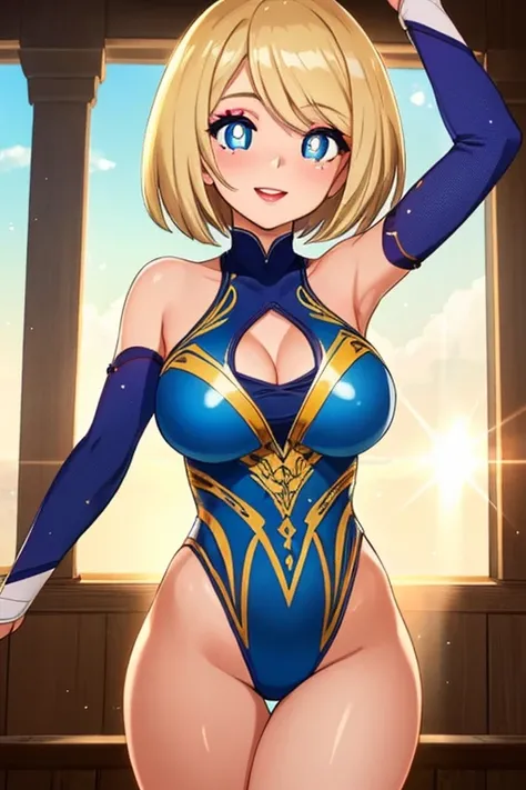 ((Masterpiece)), ((Best Quality)), (Detailed face:1.2), (Detailed eyes:1.2), (Detailed pupils:1.2), (Agile figure:1.2), (1 girl), intricate details, ultra-detailed, dramatic lighting, solo, 1girl, 22 years old, short blonde hair, blue eyes, glossy purple l...