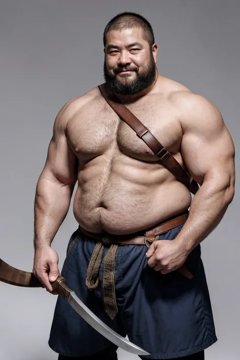 fat warrior dwarf, homme, 40 ans, He is a Japanese, A battle axe in hand, un couteau dans la ceinture, corps entier, JdR, fantaisie, highly detailed, digital painting, roux avec une barbe , without background, no background, He is ejaculating semen, 