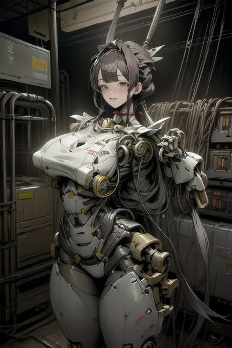 (((masterpiece))), (((highest quality))), ((Super detailed)), (Highly detailed CG illustrations), ((Very delicate and beautiful)),Cinematic Light,((1. Machine Girl)),alone,(Cowboy Shot:1.2),(Machine made joints:1.2),((Mechanical limbs)),(Blood vessels conn...