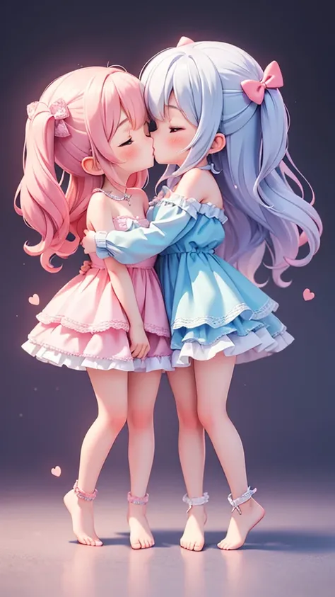 ((petite beauty, closed eyes, kiss)), ((loli little 2 girls)), ((kawaii loli)), ((kawaii  face)), ((kawaii  eyes)), (masterpiece), (top quality), (hyper detailed), (exquisite), (depth), (crisp), (8k), (beautiful and aesthetic), (super detailed skin), (high...