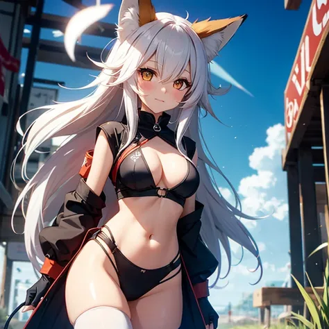 Fox Girl, Fox&#39;s Tail, Nine-Tailed Fox,Fox Ears, Black colored hair, Fox Makeup,One Girl、 Kimono with open chest, Body size is 100-70-90!、Nice body, Avatar, face, Open chest, lewd face, Dominant representation, naughty face,Big Breasts,Emphasize cleavag...