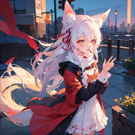 Fox Girl, Fox&#39;s Tail, Nine-Tailed Fox,Fox Ears, Black colored hair, Fox Makeup,One Girl、 Kimono with open chest, Body size is 100-70-90!、Nice body, Avatar, face, Open chest, lewd face, Dominant representation, naughty face,Big Breasts,Emphasize cleavag...