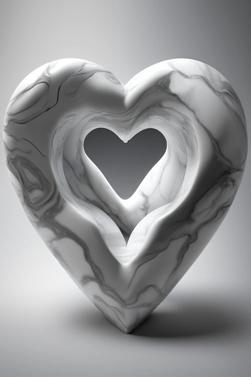 Please, create an image of a marble heart in Octane Render style, achieving an exceptional level of realism. The heart sculpture must be carefully detailed., capturing every texture, marble shaft and relief with impressive precision. Authentic reflections ...