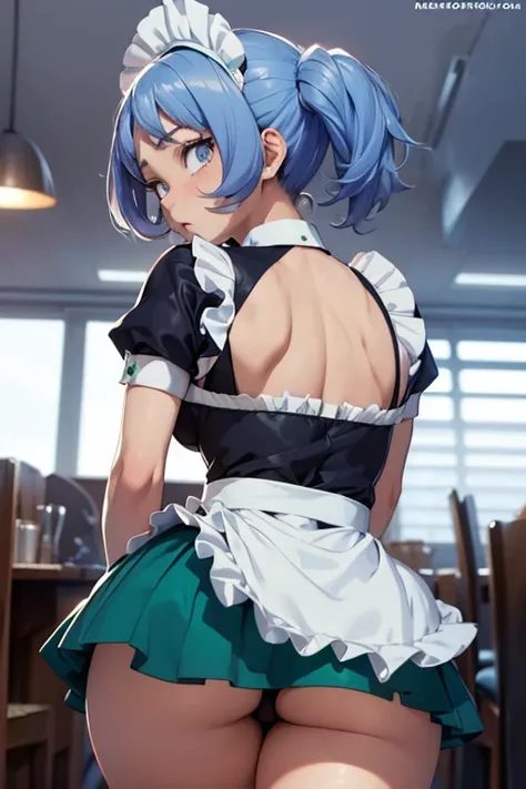 (Nejire hado)/,(boku no hero academia character)/,(wearing)/,+,(dressed as a maid, and maids clothes and super revealing on the back, I lowered the short skirt a lot, showing the legs, and a little of the panties, and the part of the apron at the back of t...