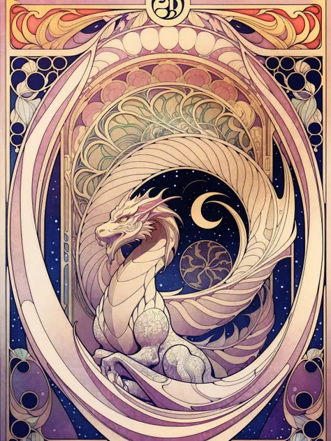 ((Art Nouveau Style)); A Traditional Japanese Dragon; symmetrical with thick lines, Fibonacci, golden ratio, 3D metal structure tessellation, neural graphic, neurons, color, love, passion, incredibly detailed, 8k, masterpiece, artstation, surreal