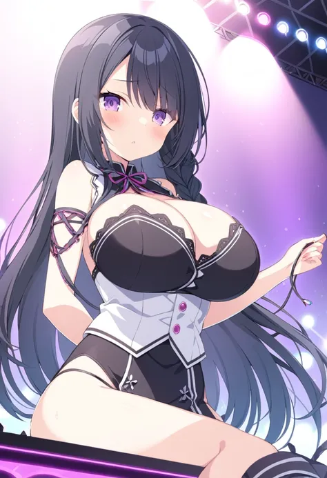 shirouzurikka, Purple eyes, Braiding, Long Hair, Black Hair,, Big Breasts., Big Breasts, Live Stage, alone,