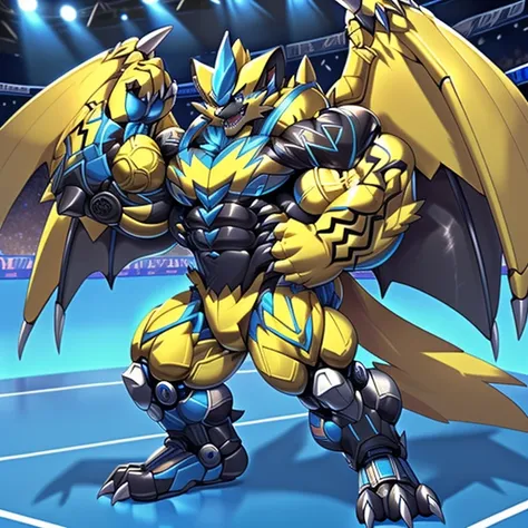 (zeraora, 8k), (zeraora's giant robot, powered exoskeleton with the same design as zeraora), (masterpiece, highres) (detailed he...