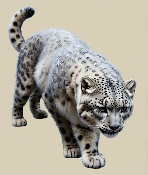 snow leopard laying down, fluffy snow leopard, bobbed tail