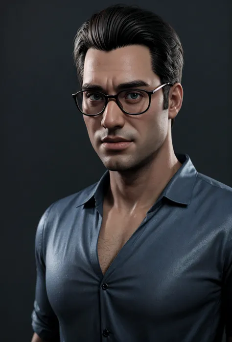 Cartoon character of a man in black glasses and blue shirt, um personagem animado, Caractere estilizado, animation style rendering, 3D estilizado, Arnold Maya rendering, Stylized 3D rendering, toon render screenshot, Personagem 3D, Personagem 3D, Stylized ...