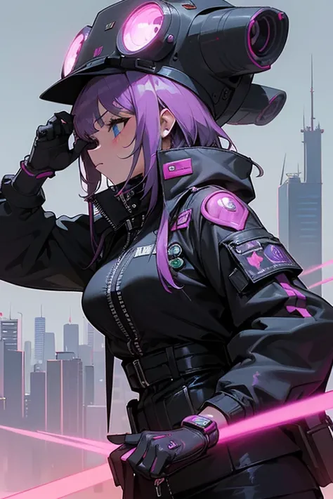 (Una mujer)(Rebecca CYBERPUNK)(estatura 165)(Chaqueta negra)(En bikini)(fondo ciudad  CYBERPUNK)(cara irononica)(sentas en un capo de un carro)(arma en cintura)(fondo 4k)(detallada)