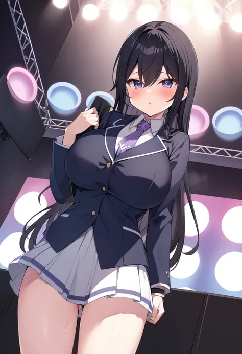 Black Hair, Long Hair, Iris,, Big Breasts, Live Stage, alone, Blazer uniform