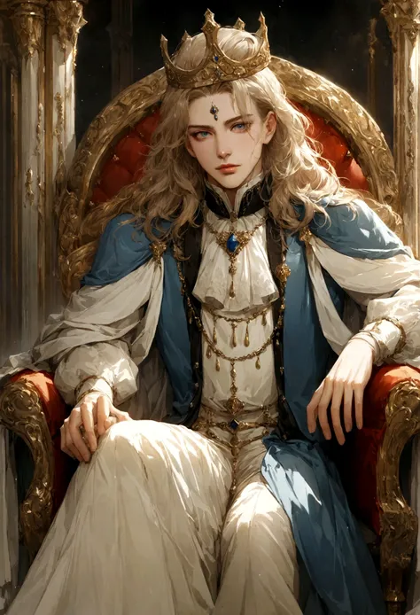 Claro, Here is an image for a realistic portrait of a prince:

A realistic portrait of a young and handsome prince. Ele tem cabelos loiros e olhos azuis, and is wearing a formal princely costume. Hes sitting on a throne, with a crown on his head and a swor...