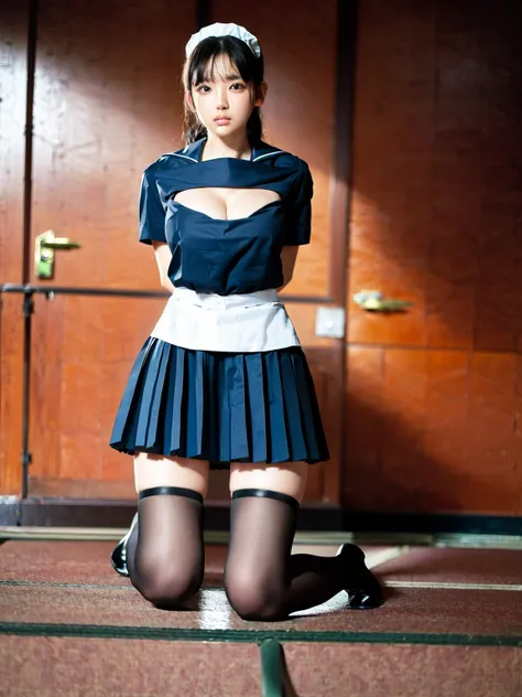 (aika-sawaguchi:1), masterpiece, best quality, 8k, raw photo, (wearing maid uniform:1.5), top-notch quality, masterpiece, (kneel...