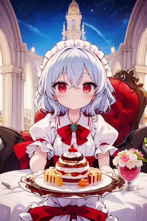 Remilia Scarlet en medio y Sakuya Izayoi hagarrandole el hombro