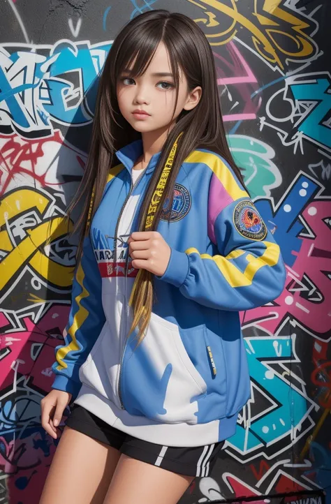 (best quality), masterpiece, extremely detailed CG uniform 8K illustration, high color, extremely high color saturation, all colors deepened, paint, graffiti art, center composition, extremely detailed light and shadow, graffiti wall, wall painted bright, ...