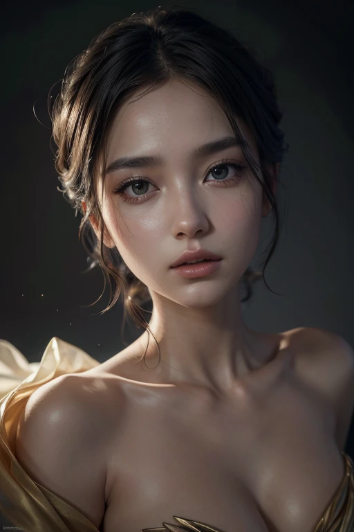 a woman with a stunning sculptural body, a true work of art, extremely detailed face, cinematic lighting, ethereal, elegant, flowing dress, serene expression, dramatic pose, photorealistic, 8k, high resolution, hyper detailed, masterpiece, digital art