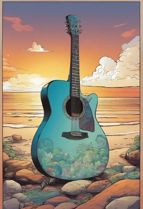 Guitar, seashore,calm,beautiful day